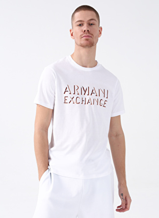 Armani Exchange Bisiklet Yaka Baskılı Beyaz Erkek T-Shirt 6LZTCF 1100-WHITE