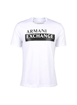 Armani Exchange Bisiklet Yaka Baskılı Beyaz Erkek T-Shirt 6LZTBE 1100-WHITE