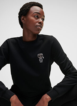 Karl Lagerfeld KARL LAGERFELD Bisiklet Yaka Baskılı Siyah Kadın T-Shirt 216W1731