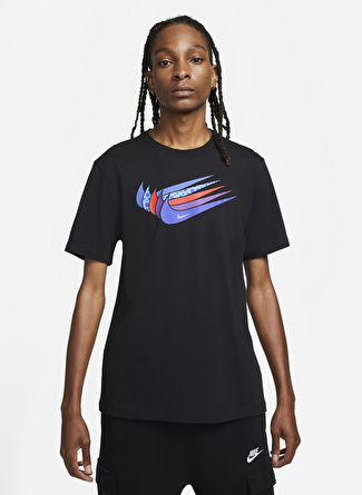 Nike Bisiklet Yaka Baskılı Siyah - Gri - Gümüş Erkek T-Shirt DN5243-010 M NSW 12 MO SWOOSH TEE