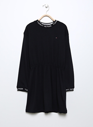 Tommy Hilfiger Düz Mavi Kız Çocuk Orta Elbise BRANDED RIB KNIT DRESS L/S