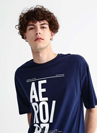 Aeropostale Bisiklet Yaka Baskılı Lacivert Erkek T-Shirt E-ARESE