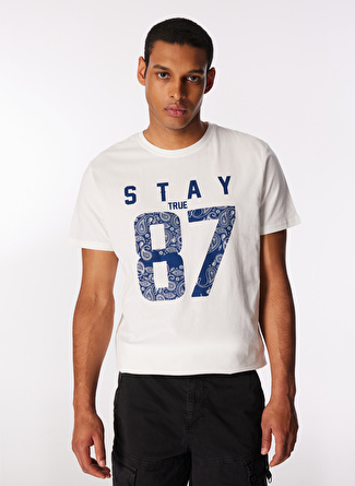 Aeropostale Bisiklet Yaka Baskılı Beyaz Erkek T-Shirt E-STAY