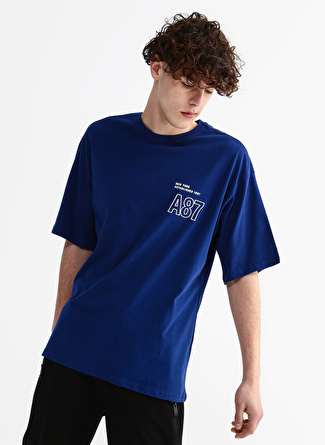 Aeropostale Bisiklet Yaka Baskılı Lacivert Erkek T-Shirt E-TURN