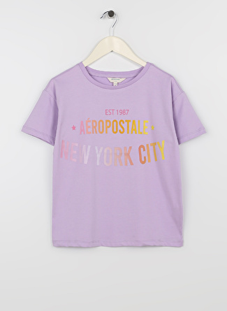 Aeropostale Baskılı Lila Kız Çocuk T-Shirt 23SAG-31