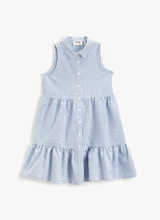 Koton Çizgili Mavi Kız Çocuk Diz Altı Elbise 3SKG80016AW