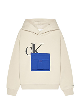 Calvin Klein Düz Erkek Çocuk Bej Sweatshırt IB0IB01526ACJ