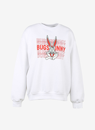 Mavi Yuvarlak Yaka Beyaz Kadın Sweatshırt M1611561-620 BUGS BUNNY BASKILI SWE