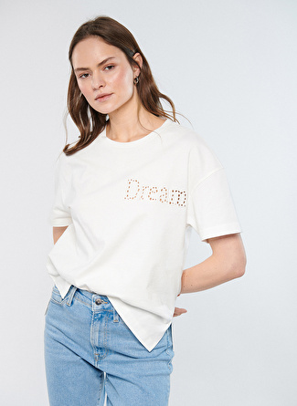 Mavi Yuvarlak Yaka Ekru Kadın T-Shirt M1611221-70057 DREAM BASKIKI TİŞÖR