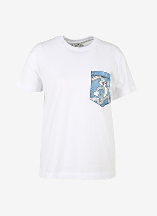 Mavi Yuvarlak Yaka Beyaz Kadın T-Shirt M1611516-620 CEP BUGS BUNNY BASKILI