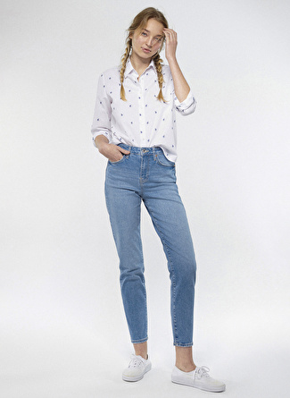 Mavi Yüksek Bel Dar Paça Mom Fit Mavi Kadın Denim Pantolon M100277-82132 CINDY Shaded 90`S