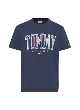 Tommy Jeans Bisiklet Yaka Baskılı Mavi Erkek T-Shirt DM0DM15666C87_TJM CLSC TARTAN TOMMY