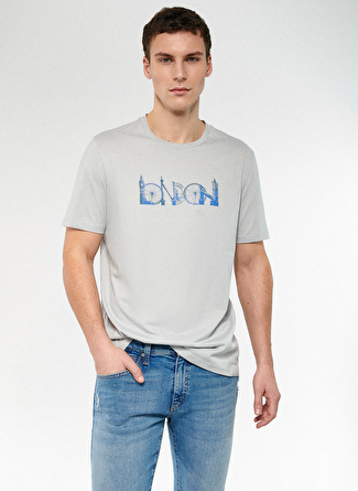 Mavi Bisiklet Yaka Baskılı Gri Erkek T-Shirt M0611157-70075_LONDON BASKILI TİŞÖR