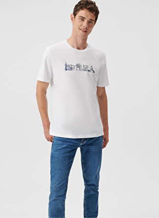 Mavi Bisiklet Yaka Baskılı Beyaz Erkek T-Shirt M0611432-620_İSTANBUL BASKILI TİŞÖR