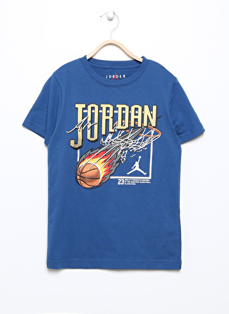 Nike Baskılı Mavi Erkek Çocuk T-Shirt 95C253-B65 JDB FIREBALL DUNK SS TEE