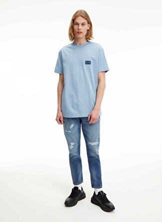 Calvin Klein Jeans Bisiklet Yaka Düz Mavi Erkek T-Shirt J30J322468DAR_SHRUNKEN BADGE TEE