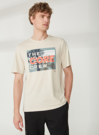 Jack & Jones Bisiklet Yaka Baskılı Kırık Beyaz Erkek T-Shirt 12239462_JCOBOOSTER TEE SS CREW NEC