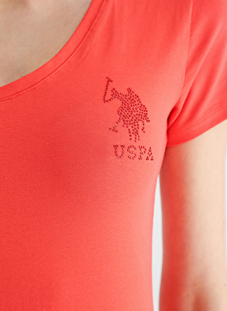 U.S. Polo Assn. V Yaka Düz Kırmızı Kadın T-Shirt TV0123_22