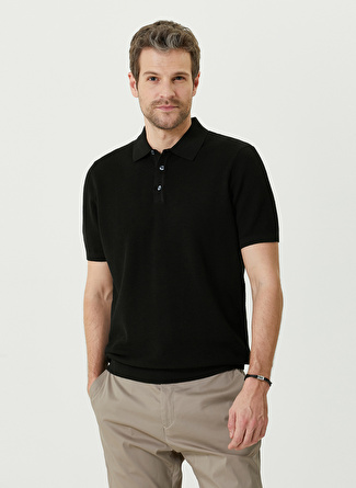 Network Polo Yaka Slim Fit Siyah Erkek Kazak 1086173