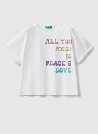 Benetton Baskılı Beyaz Kız Çocuk T-Shirt 3096C10AV