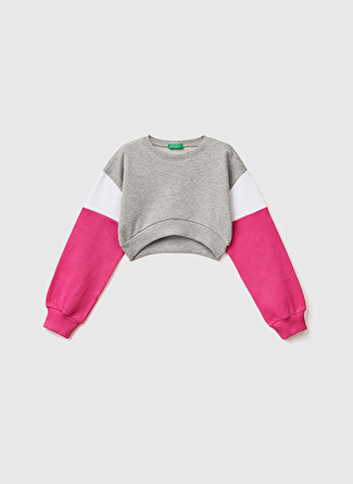 Benetton Düz Kız Çocuk Gri Melanj Sweatshırt 3J68C10AR