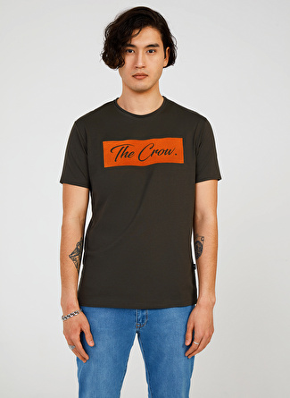 The Crow Bisiklet Yaka Baskılı Yağ Yeşili Erkek T-Shirt TC7128