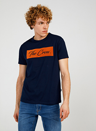 The Crow Bisiklet Yaka Baskılı Lacivert Erkek T-Shirt TC7128