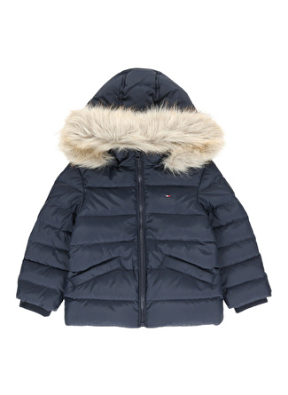 Tommy Hilfiger Mavi Kız Çocuk Kapüşonlu Kürklü Mont KG0KG07399