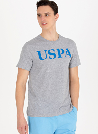 U.S. Polo Assn. Bisiklet Yaka Gri Melanj Erkek T-Shirt GEARTIY023