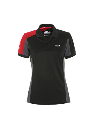 Slam Siyah - Gri - Kırmızı Kadın Polo Yaka Regular Fit T-Shirt A908005S00_ACT WS LOGO TACTEL