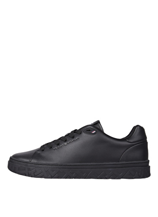 Tommy Hilfiger Siyah Erkek Deri Sneaker COURT THICK CUPSOLE LEATHER