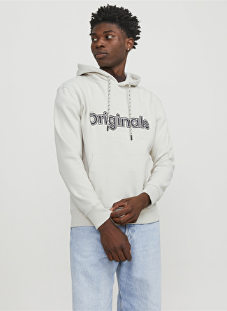 Jack & Jones Kapüşon Yaka Krem Erkek Sweatshırt 12246802_JORLAKEWOOD SWEAT HOOD BF