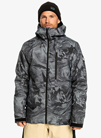 Quiksilver Siyah Erkek Kapüşon Yaka Regular Fit Waterproof Kayak Montu EQYTJ03428 Mission Printed Jk