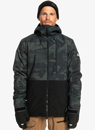 Quiksilver Yeşil Erkek Kapüşon Yaka Regular Fit Waterproof Kayak Montu EQYTJ03403 Mission Printed Block Jk