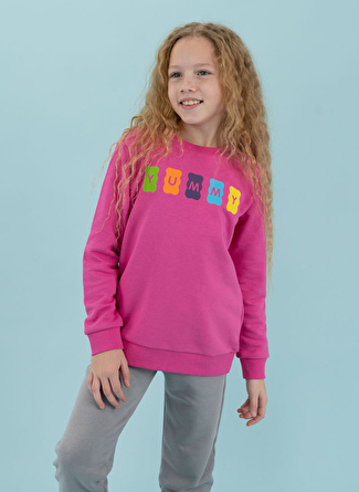 Haribo Pembe Kız Çocuk Bisiklet Yaka Sweatshirt HRBTXT309