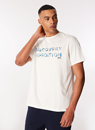 Discovery Expedition Beyaz Erkek Bisiklet Yaka Baskılı T-Shirt D4SM-TST3269