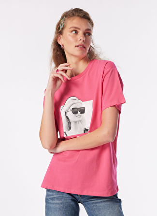 Barbie Pembe Kadın Bisiklet Yaka Loose Fit Baskılı T-Shirt BRB4SL-TST6088