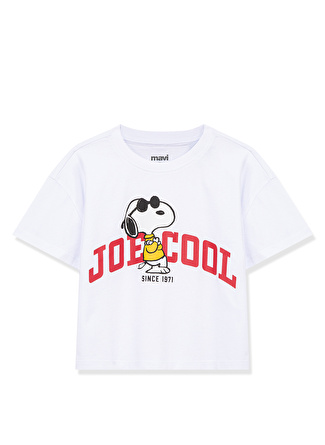 Mavi Baskılı Beyaz Kız Çocuk T-Shirt JOE COOL BASKILI CROP TİŞÖRT White