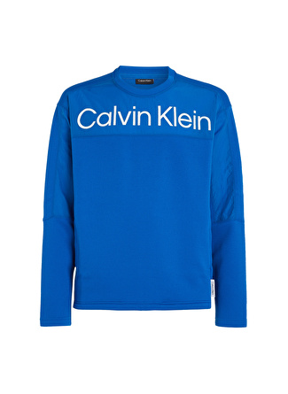 Calvin Klein 00GMS4W338CGN-PW - PULLOVER Erkek Mavi Bisiklet Yaka Normal Kalıp Sweatshirt