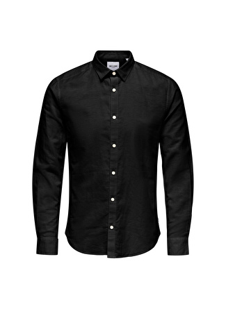 Only & Sons Siyah Erkek Gömlek Normal Desenli Gömlek ONSCAIDEN LS SOLID LINEN SHIRT NOOS