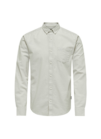 Only & Sons Açık Bej Erkek Gömlek Dar Düz Gömlek ONSREMY LS SLIM WASH OXFORD SHIRT