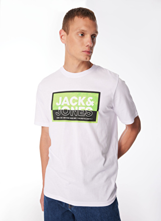 Jack & Jones Yuvarlak Yaka Beyaz Erkek T-Shirt JCOLOGAN SUMMER PRINT TEE CREW NECK