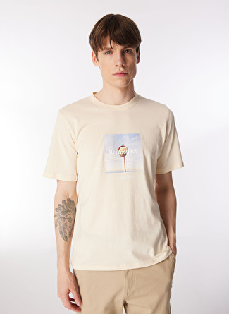 Jack & Jones Bisiklet Yaka Krem Erkek T-Shirt JORLAFAYETTE PHOTO TEE SS CREW NECK