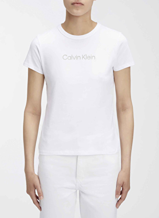 Calvin Klein Bisiklet Yaka Düz Beyaz Kadın T-Shirt HERO LOGO MODERN FIT T-SHIRT