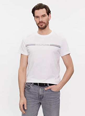 Tommy Hilfiger Bisiklet Yaka Beyaz Erkek T-Shirt MW0MW34428