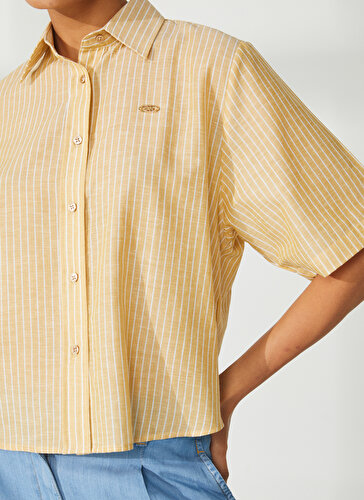 U.S. Polo Assn. Comfort Fit Gömlek Yaka Çizgili Kahve Kadın Gömlek EVERO - Ayakkabı & Çanta