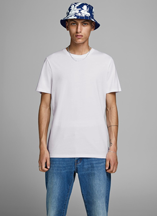 Jack & Jones O Yaka Düz Beyaz Erkek T-Shirt 12156101 JJEORGANIC BASIC TEE SS