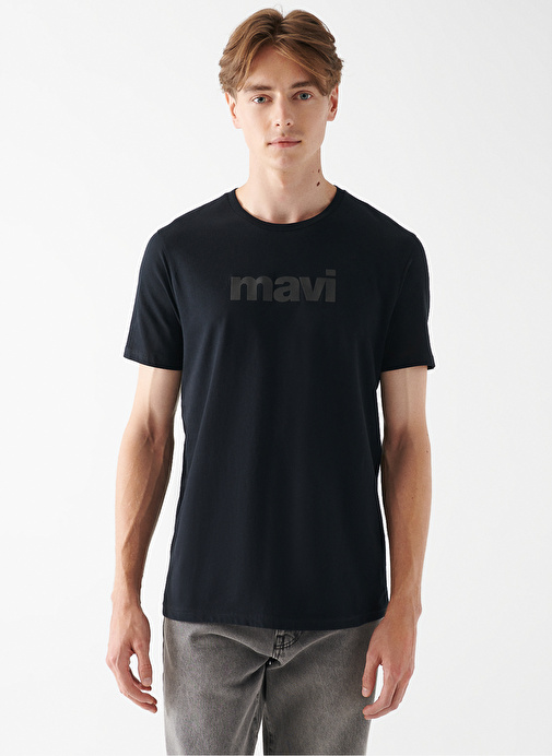 Mavi Bisiklet Yaka Düz Siyah Erkek T-Shirt 065199-900 MAVI BASKILI TISÖRT siyh