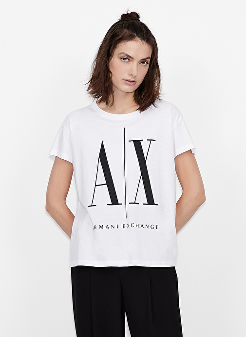 Armani Exchange Bisiklet Yaka Beyaz Kadın T-Shirt 8NYTCX-5100