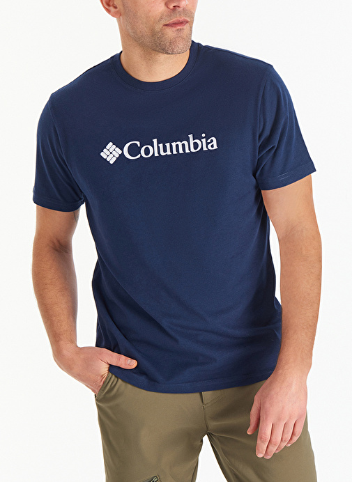 Columbia CS0287 CSC M BASIC BIG LOGO BRUSHED Koyu Lacivert Erkek O Yaka Normal Kalıp Baskılı T-Shirt